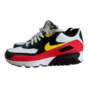 Nike Air Max 90 Leather Youth Shoes Size 6.5Y White/Chrome Black Yellow Low